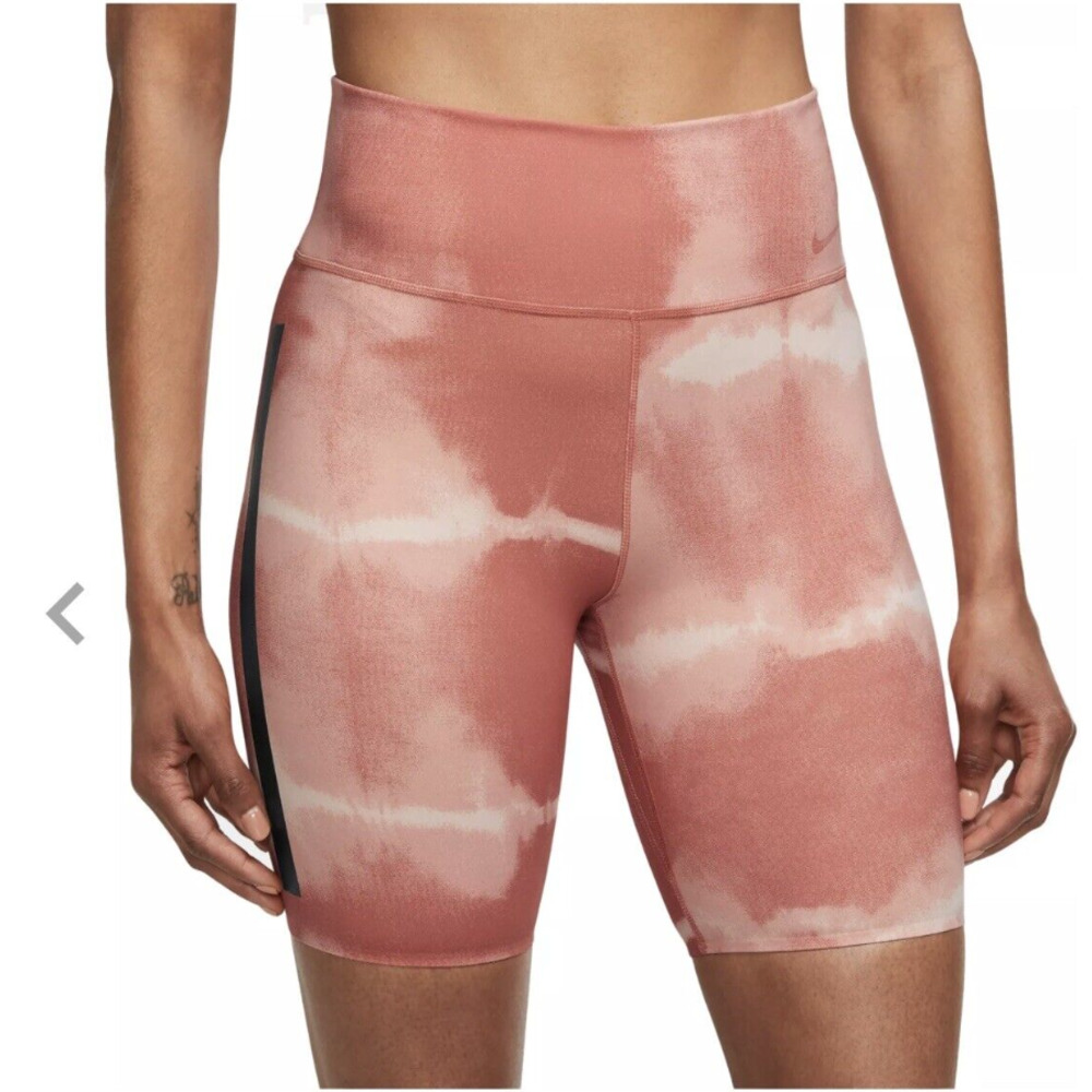 Nike Women's One Luxe Dri-FIT 7" Mid-Rise Printed Coral Training Shorts Medium - Picture 6 of 7